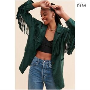 Blank NYC Faux Suede Fringe 'Deep Dive' Green Blazer Jacket Size Medium